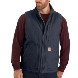 Loose Fit Washed Duck Sherpa Lined Mock Neck Vest_image