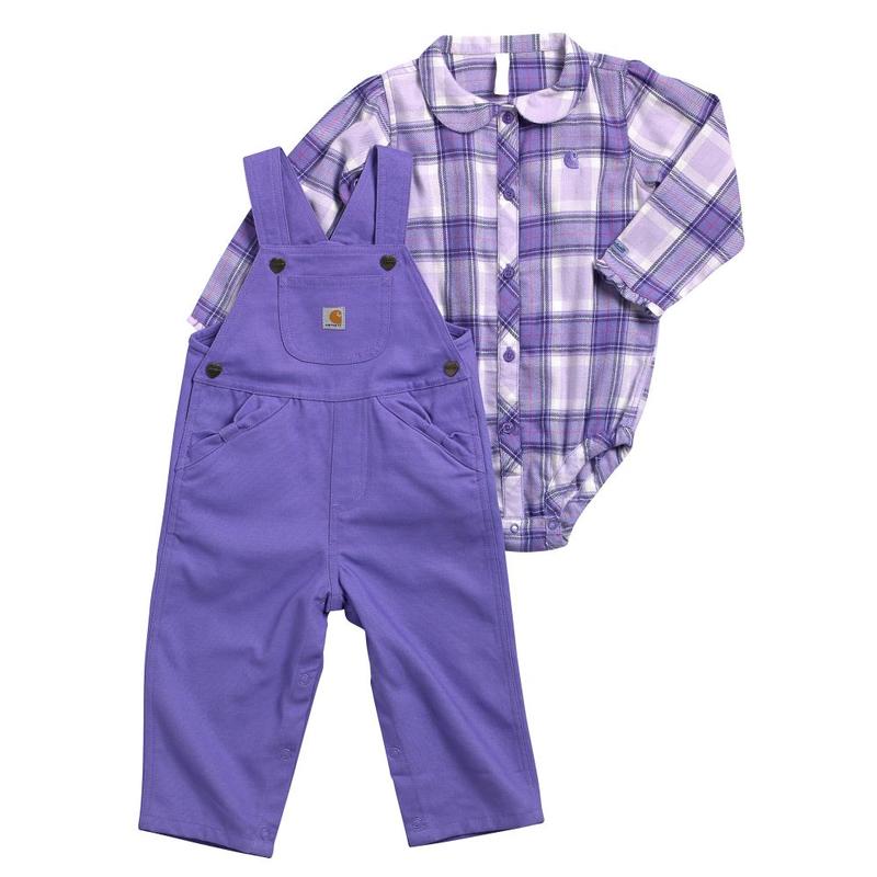 Carhartt Infant Girls Purple Plaid Overall Set CG9629INF