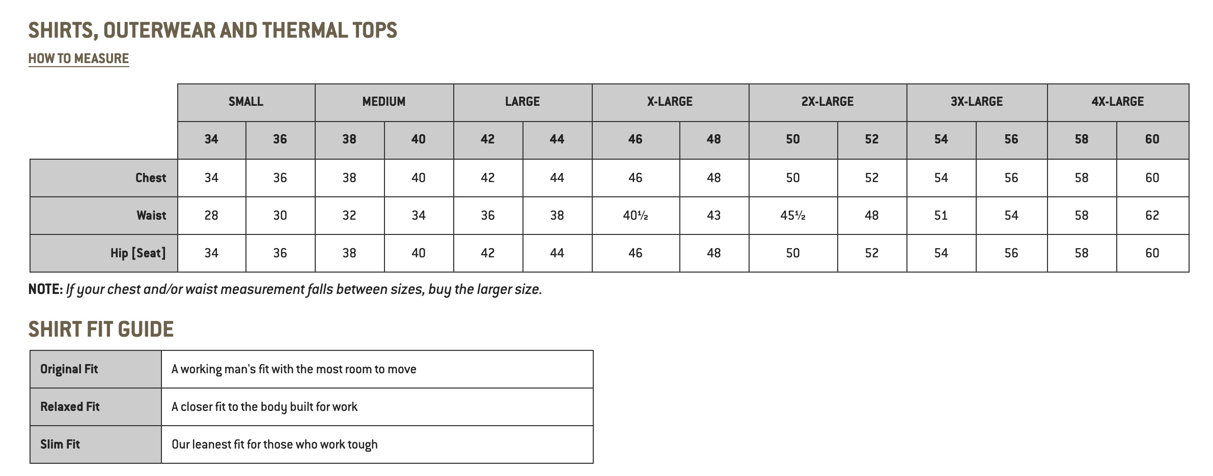 carhartt size chart t shirt